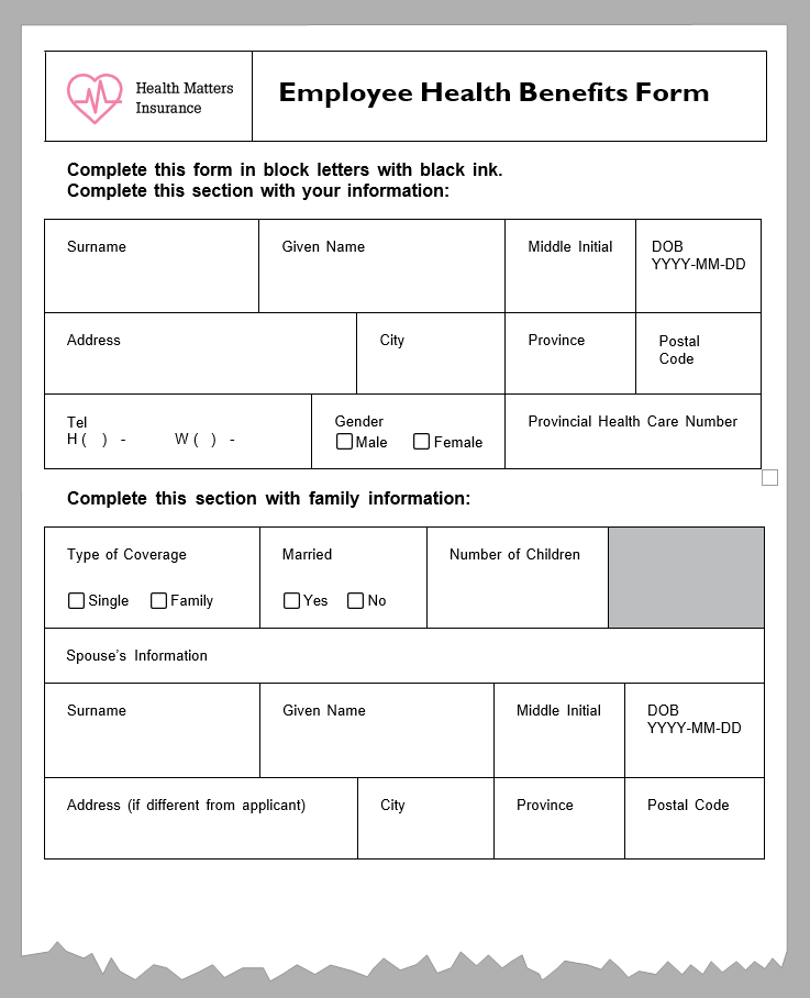 Employee health benefits form part 1