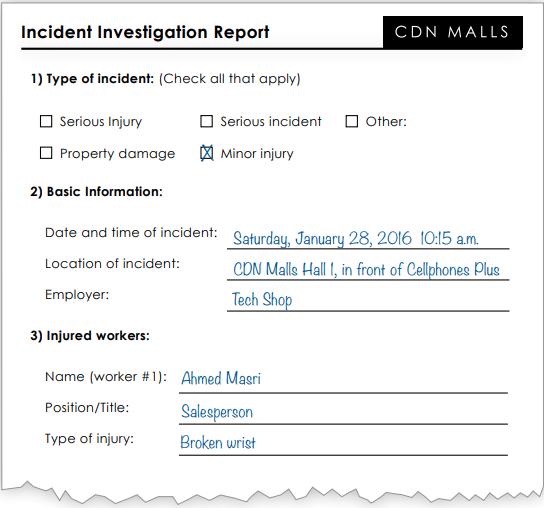 Incident investigation report page 1