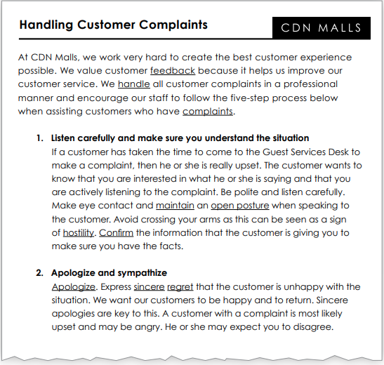 Handling customer complaints, page 1