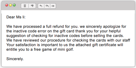 Apology email with errors