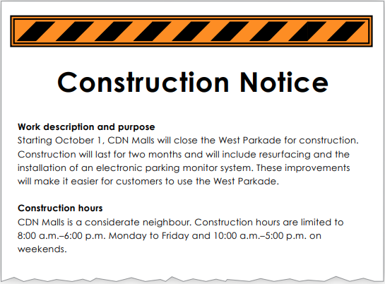 Construction notice, page 1