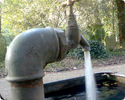 Water pouring from faucet