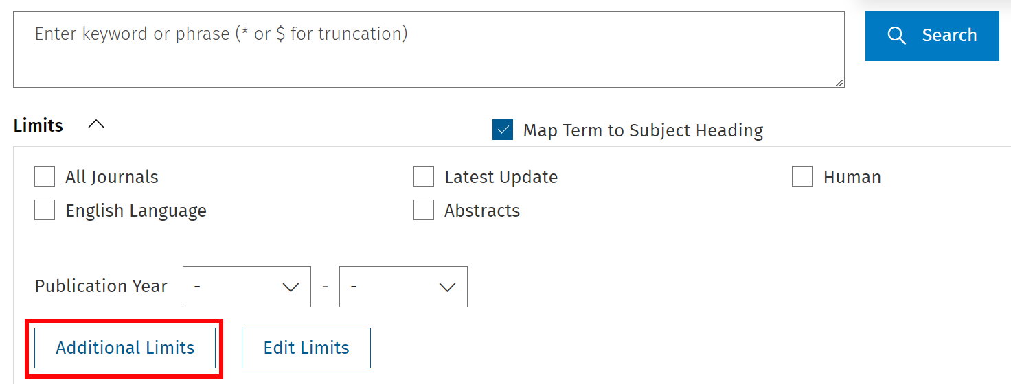 Additional Limits button under the search box on the Advanced Search page