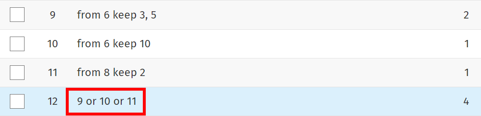 PsycINFO search history showing that articles were kept from three different searches, and then they were combined with OR: 9 or 10 or 11