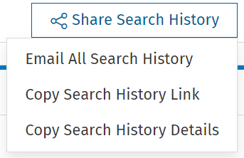 Three menu options that say email all search history, copy search history link, and copy search history details