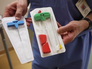 instruments used to obtain a bone marrow sample are shown