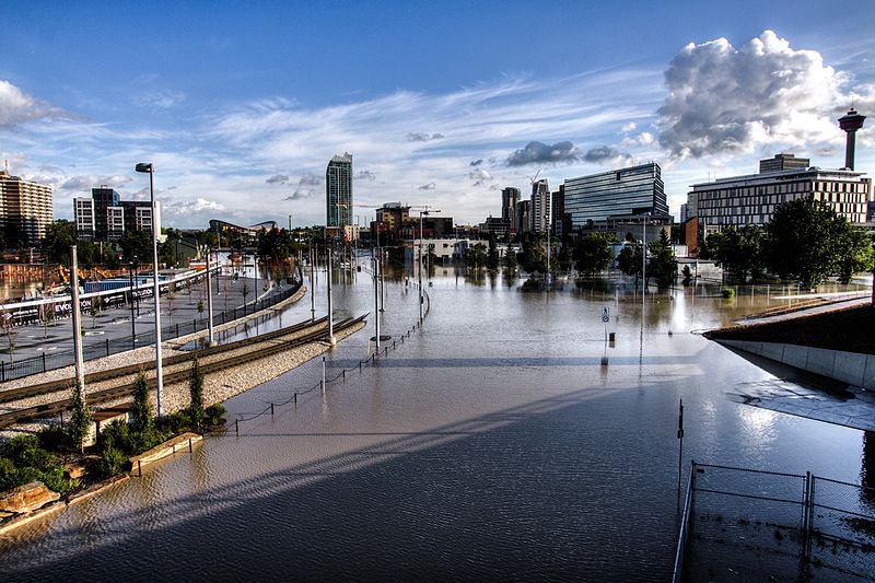 Figure I3: Flooding in the Downtown East Village neighbourhood of Calgary, Alberta during the 2013 flood.