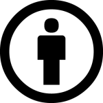 A small, genderless human icon inside a white circle with a black border. This icon is used to denote the Attribution CC license.