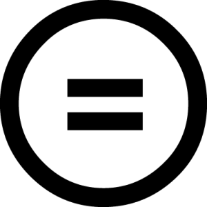 An equal sign within a white circle with a black border. This represents the No Derivatives CC license.