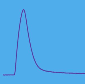 A twitch contraction is illustrated. Force begins at the baseline then suddenly increases; rate of rise slows and reaches a peak then immediately begins to fall. The rate of fall is very fast to begin with, but slows later in the contraction and approaches the baseline quite slowly.