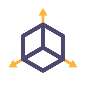 icon of a cube with arrows emerging from each corner