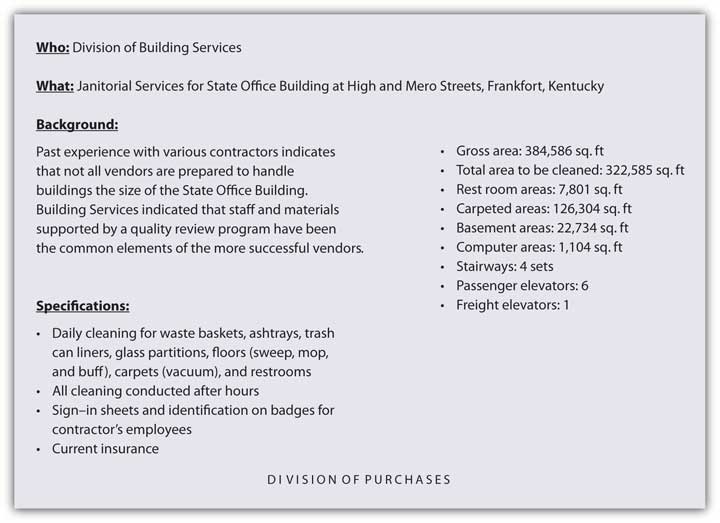 An example of product specifications developed for a B2B purchase