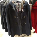 dark blue long coat with buckles