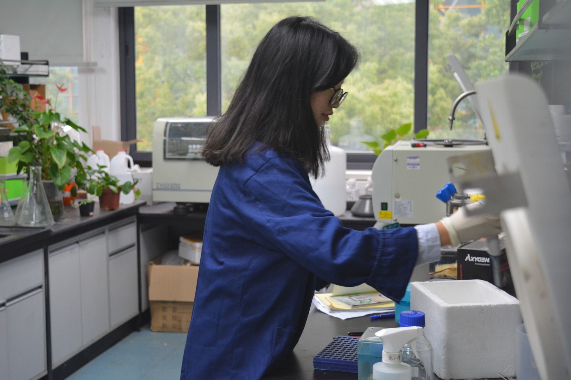 Lee working in a lab