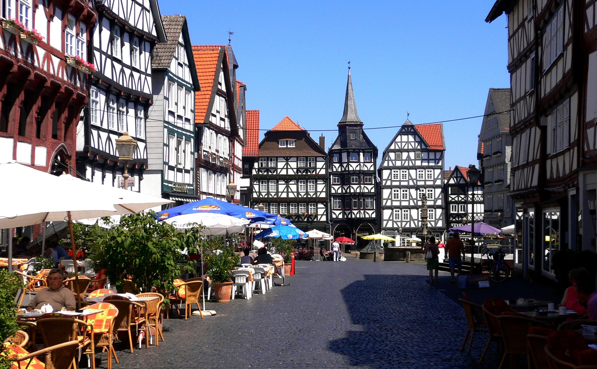 cafes and restaurants in a pedestrian street