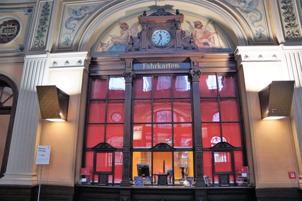 a ticketing window in the Baden-Baden train station