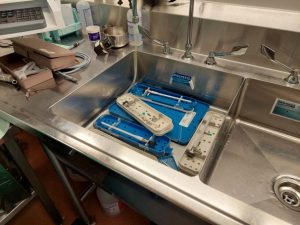 decontamination area of the MDRA with equipment shown in s sink area