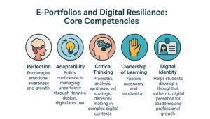 Figure that illustrates the five core competencies related to ePortfolios and digital resilience