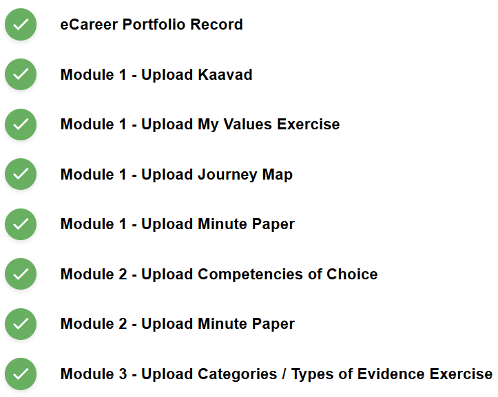 The purpose of this image is to a highlight a student's eCareer Portfolio Record