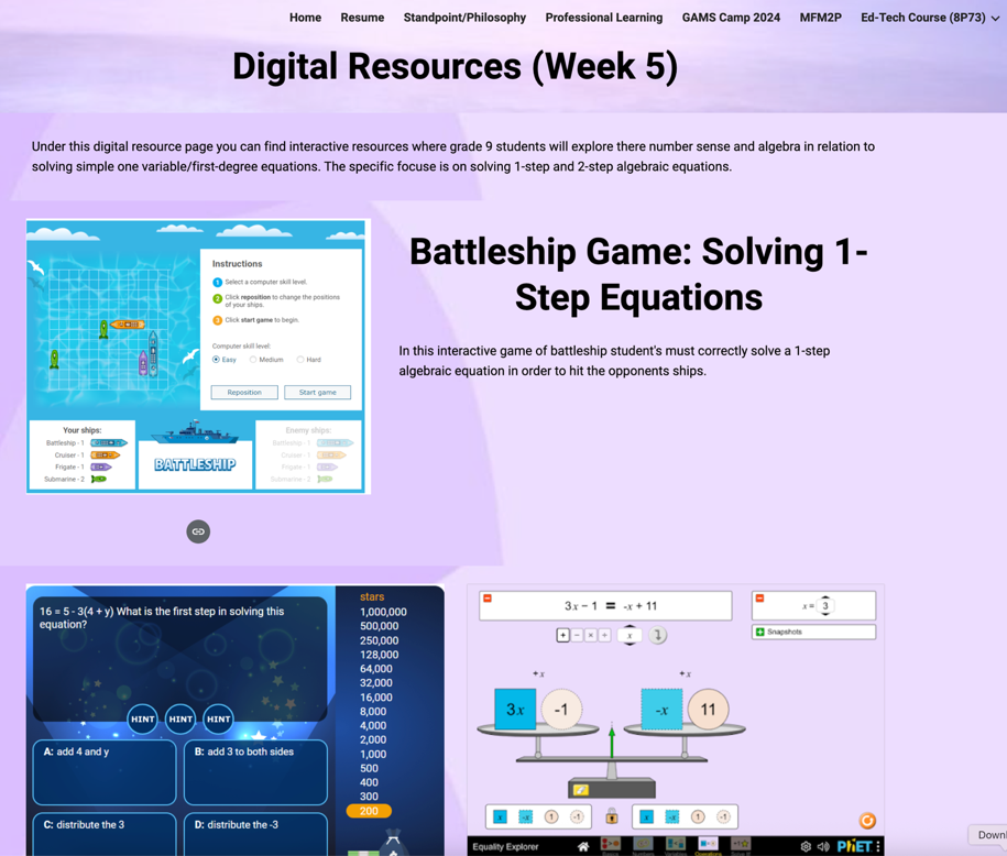 The purpose of this image is to provide an example of a Mathematics resource section of teacher candidate's ePortfolio