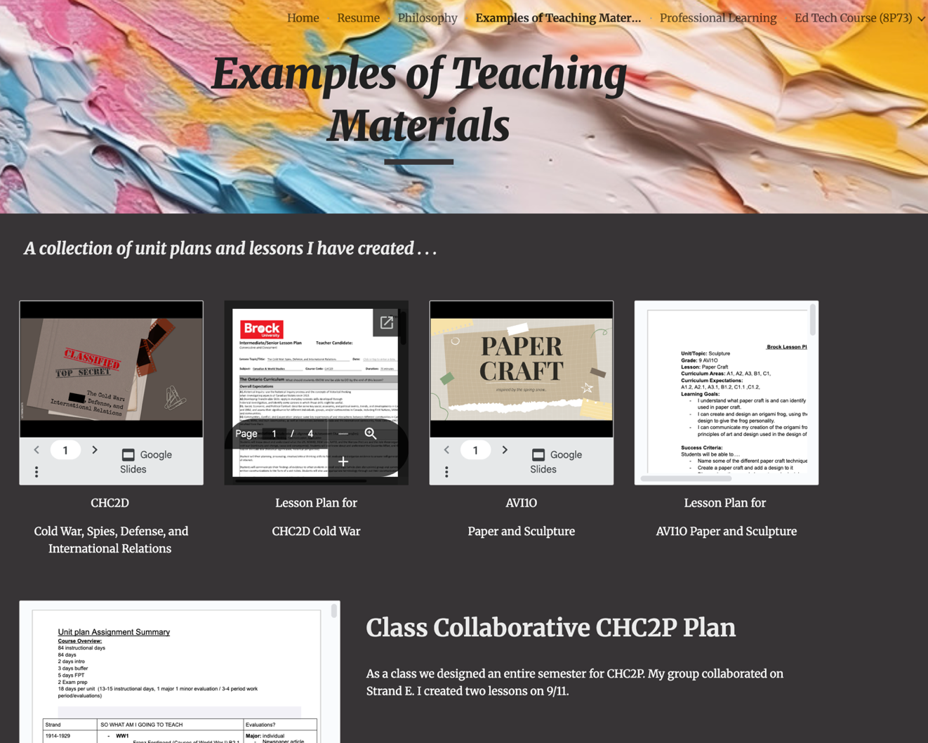 The purpose of this image is to demonstrate the Teaching Materials section of a teacher candidate's ePortfolio