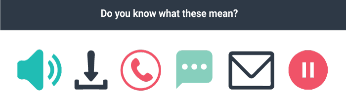 Six different icons used in everyday life.