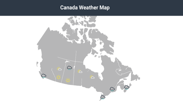 A map of Canada showing the whether in different parts of the country.