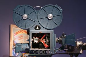 Three-strip Technicolor camera with multiple film reels and optical components