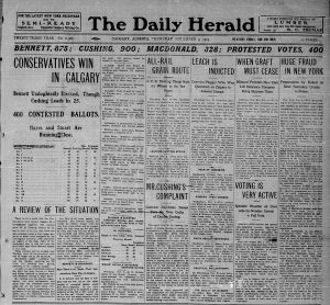 Front page of the Calgary Herald newspaper dated November 9, 1905