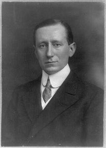 Vintage black and white photograph of Guglielmo Marconi, early radio pioneer