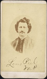 Carte-de-visite portrait of Louis Riel taken in Ottawa in 1873 after his election as Member of Parliament for Provencher