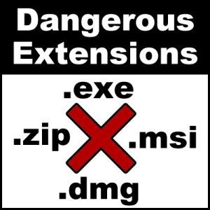 image showing dangerous extensions .exe .zip .dmg .msi