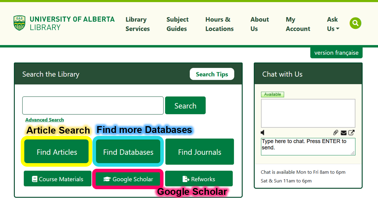 Search for articles using the Find Articles or Google Scholar links