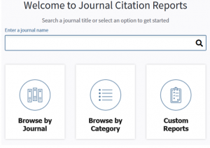 Journal Citation Reports homepage search. Search by title or browse by category