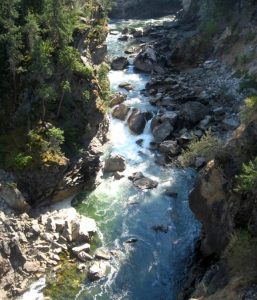 Figure 8.2.1: The Cascade Falls area of the Kettle River, near Christina Lake, B.C. This stream cuts a deep narrow channel through the bedrock