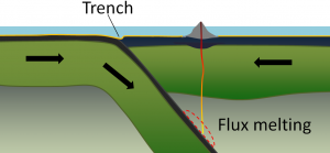 Figure 1.2.3: Configuration and processes of an ocean-ocean convergent boundary.