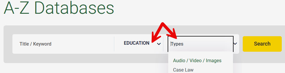 Database Search by Subjects or Types