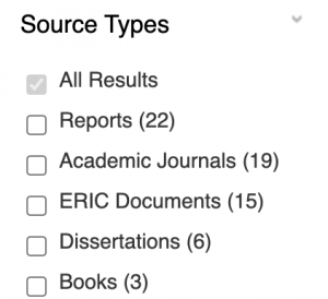 ERIC search limits by source type