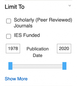 ERIC search limits - scholarly and dates