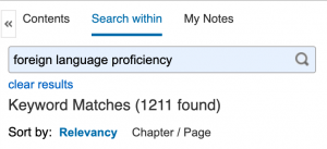 Search Within Ebook for keywords: foreign language proficiency
