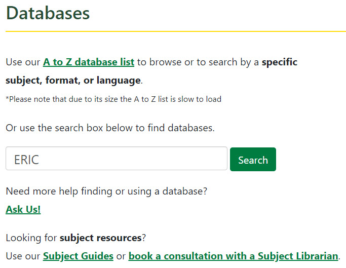 Find Databases search tool