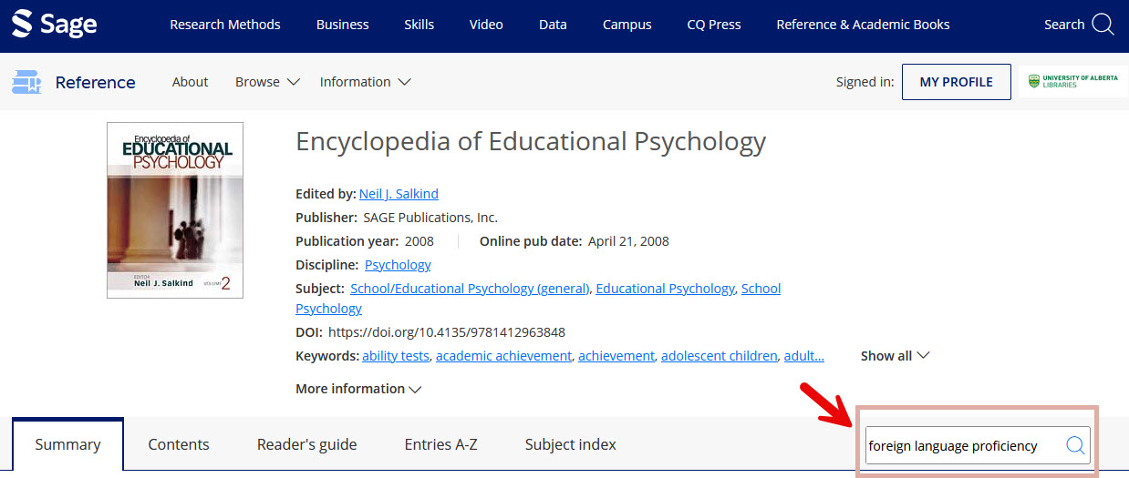Keyword search in SAGE Encyclopedia