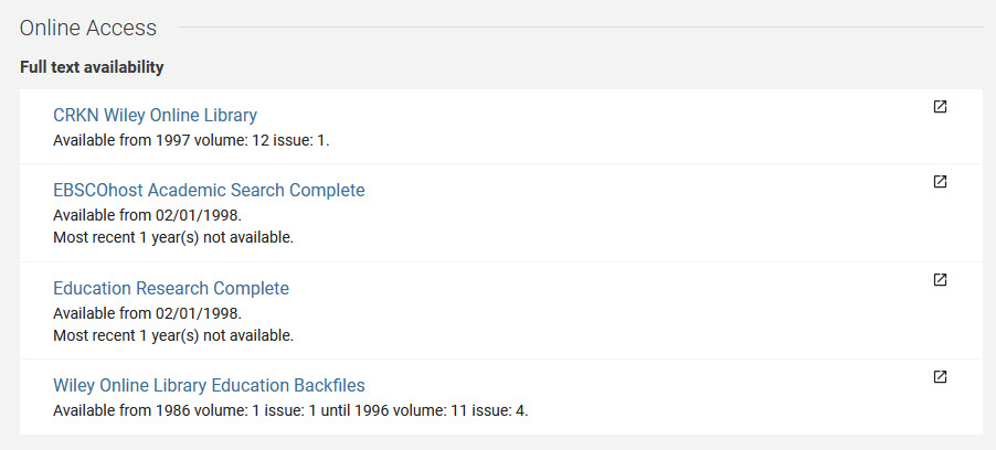 Journal Title Online Availability