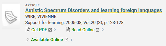 Journal Article Catalogue Record with Online Availability