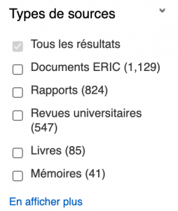 Affiner résultats par types de sources