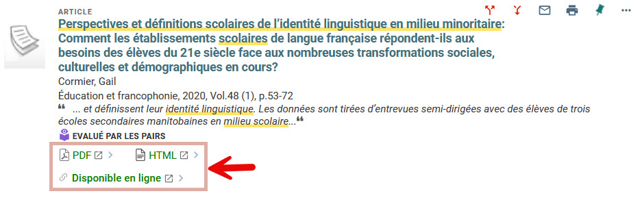 Notice de l'article avec liens au texte intégral encadré